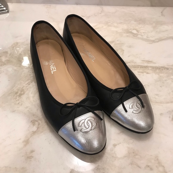 silver chanel flats